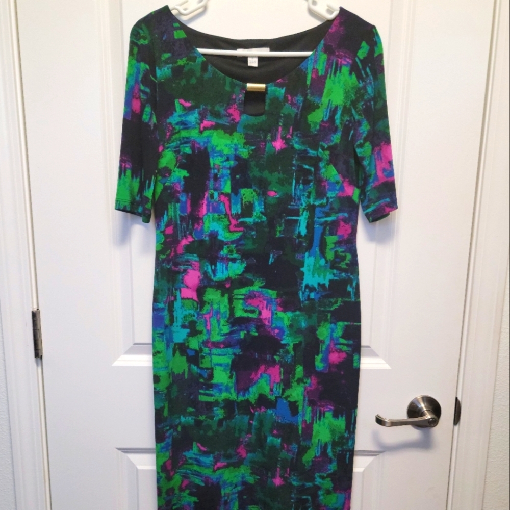 London Times Midi shift dress with Gold Detail